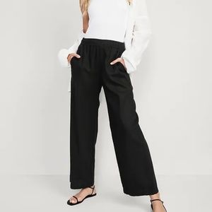 High-Waisted Linen-Blend Wide-Leg Pants for Women, XL, Black